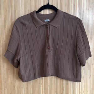 Vintage Alaia Brown Knit Cropped Polo size S
